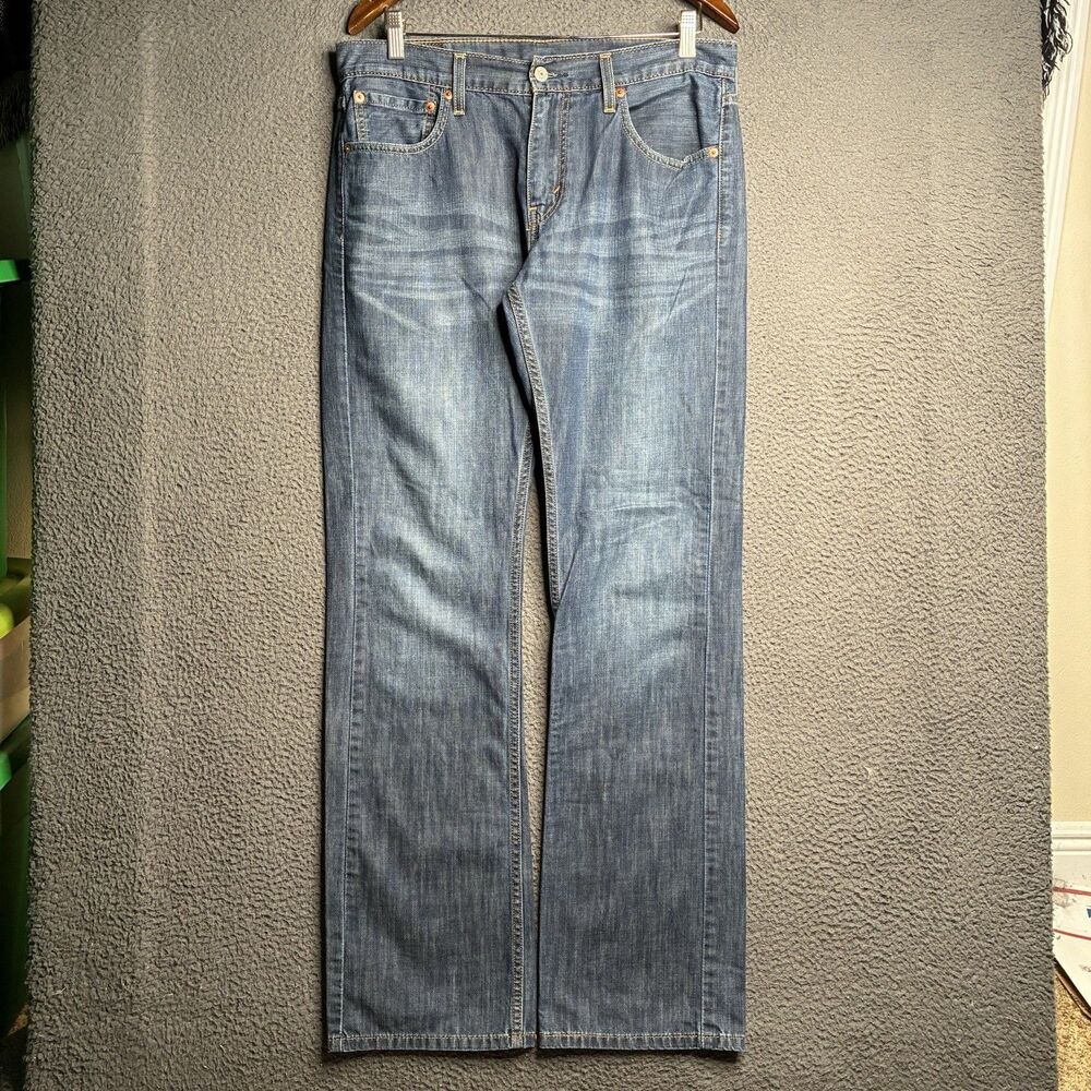 Levis Jeans Mens (Measured 34x33) Blue Denim 527 Low Boot Cut Dark Wash Flare